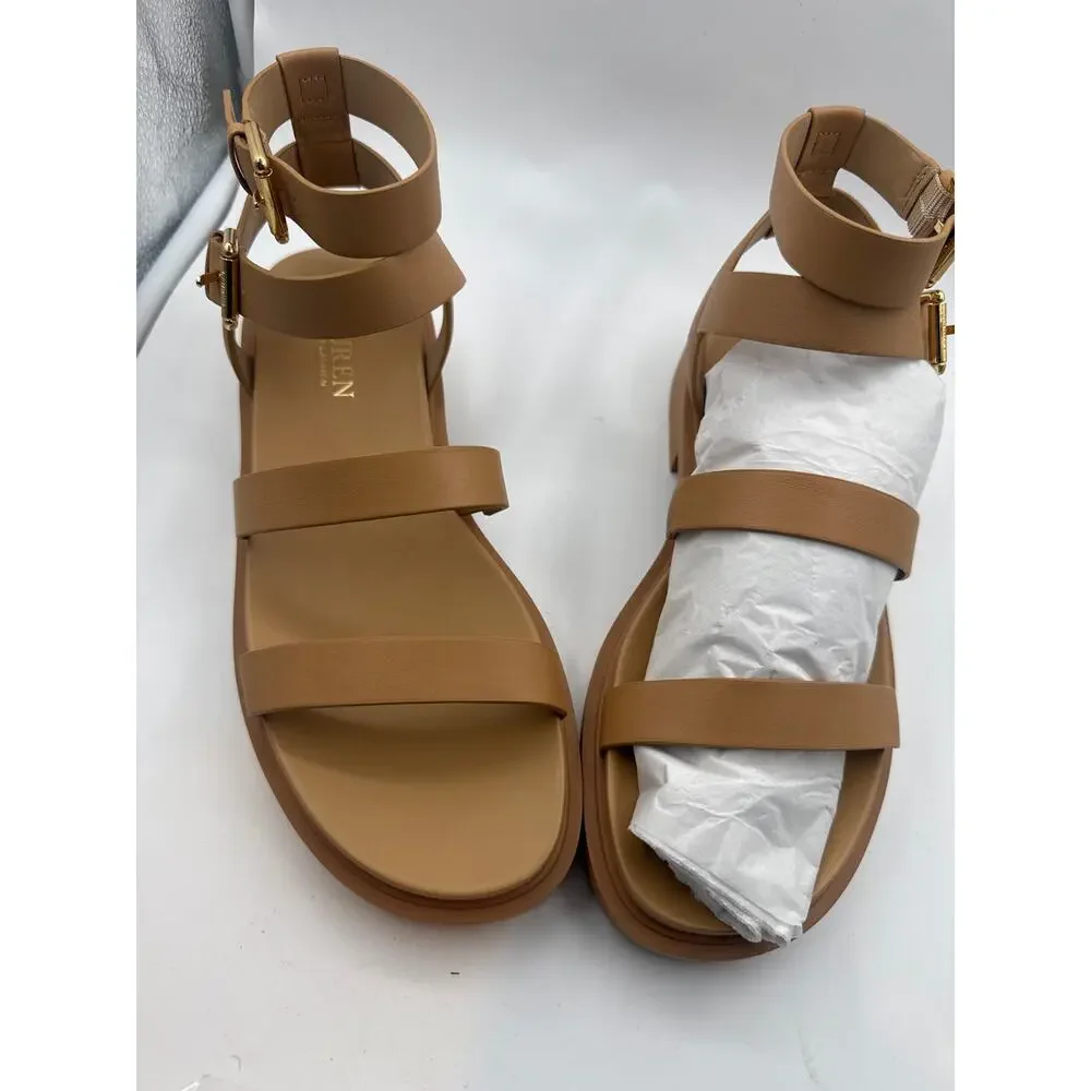 Lauren Ralph Lauren Kayleen Nappa Leather Sandals Buff Women's 6.5 New